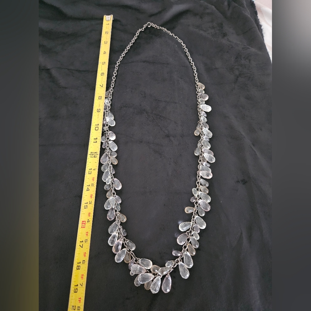 Gun Metal Grey And Clear Briolette Bead Necklace